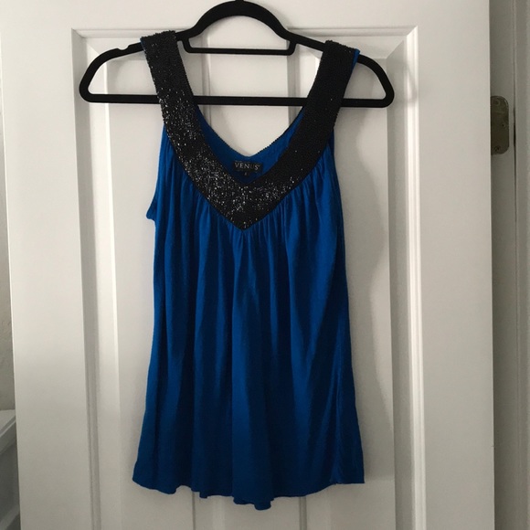 VENUS Tops - 2 for $10: Cobalt Blue Shirt with Black Beads Sz S